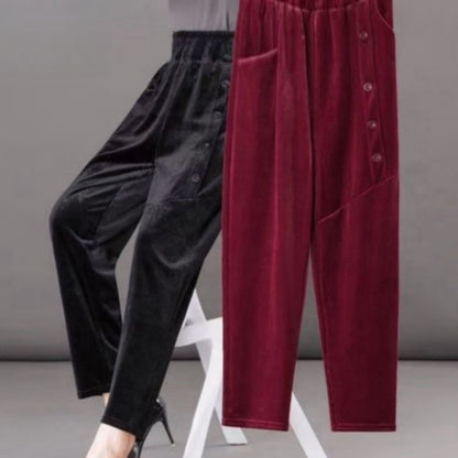 Casual Winter Thin & Thick Fleece Harem Pants Office Lady Solid Elegant Trousers Slim Women's Pants Retro Vintage Casual Pants