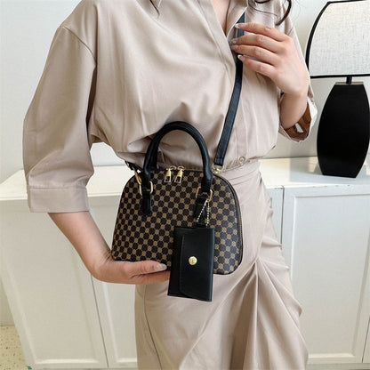 Luxury Shell Fashion Women's Handbag Simple Shoulder Bag Plaid Print Crossbody Bag with Mini Purse