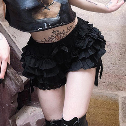 AltGoth Mall Goth Lolita Lace Shorts Women Aesthetic Cute Sweet Bow Patchwork Shorts Y2k E-girl Emo Alternative Kawaii Outfits