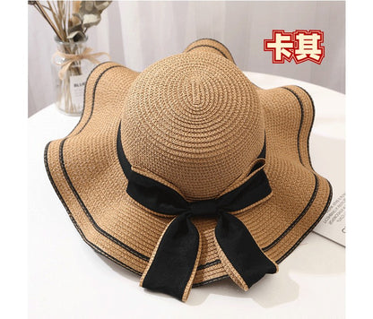 Beach HatJapanese Everything Hairy Edge Straw Hat Female Summer dome  Top Outing Sun Hat Small Fresh Bow Sun Shade Beach Hat