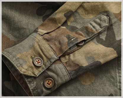 2024 Autumn and Winter New American Retro Woven Camouflage Cargo Shirt Men's 100% Cotton Washed Old Double Pockets Thin Jacket