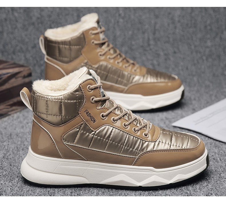 Trendy Silver Winter Boots Man High top Sneakers Outdoor Warm Plush Men's Snow Boots Platform Furry Ankle Boots Men Casual Boot