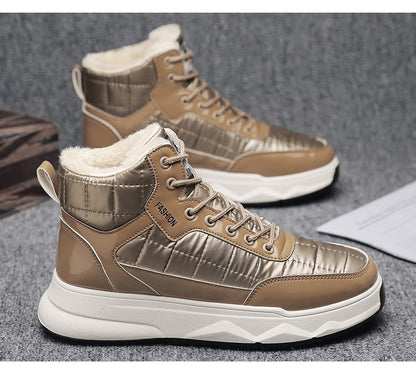 Trendy Silver Winter Boots Man High top Sneakers Outdoor Warm Plush Men's Snow Boots Platform Furry Ankle Boots Men Casual Boot