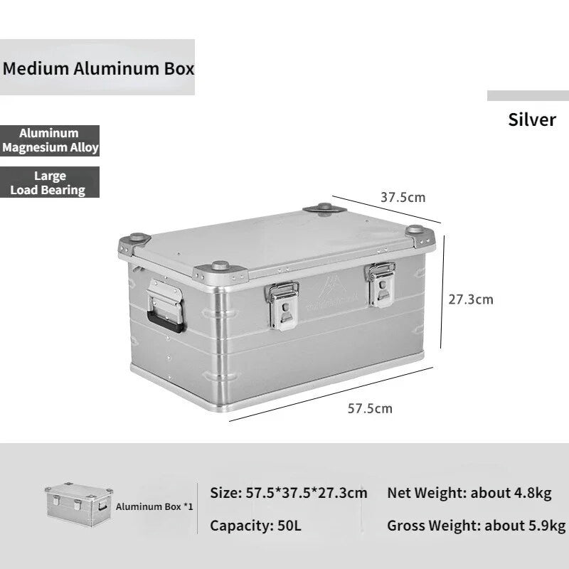 MOUNTAINHIKER Outdoor Storage Box Camping Picnic Travel Aluminum Alloy Large Capacity Box Silver Storage Bag 30-80L