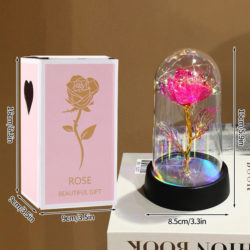 Eternal Rose Flowers Artificial Foil Flower in Glass Glow Immortal Flower LED Roses Lamp Flores Eternas Christmas Lover Gift