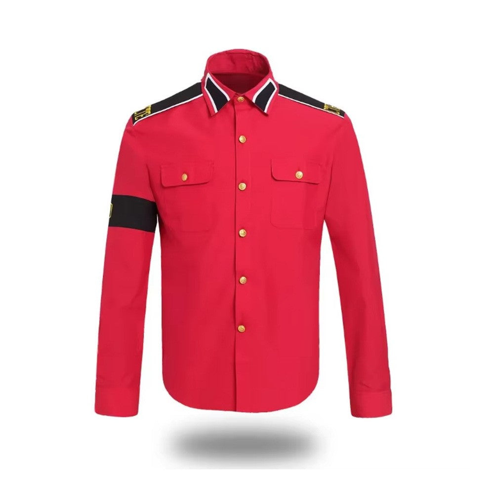 Michael Jackson Anti-War Military Shirt Men's Vintage Button Up Shirt With Epaulets Iconic Pop Star Cosplay Costume Outfit