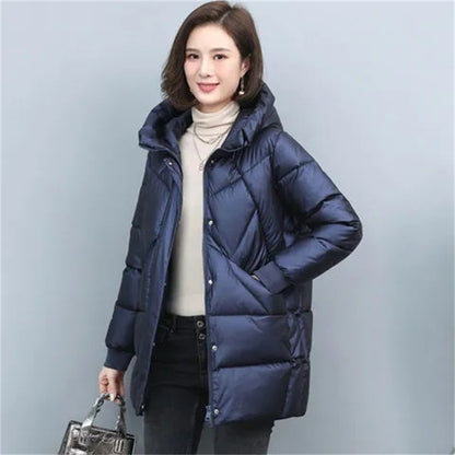 2023 Hooded Cotton Coat Women's Mid-Length Winter Jackets Elegant Mother's Parkas Padded Jacket Thick Down Padded Jacket Vintage
