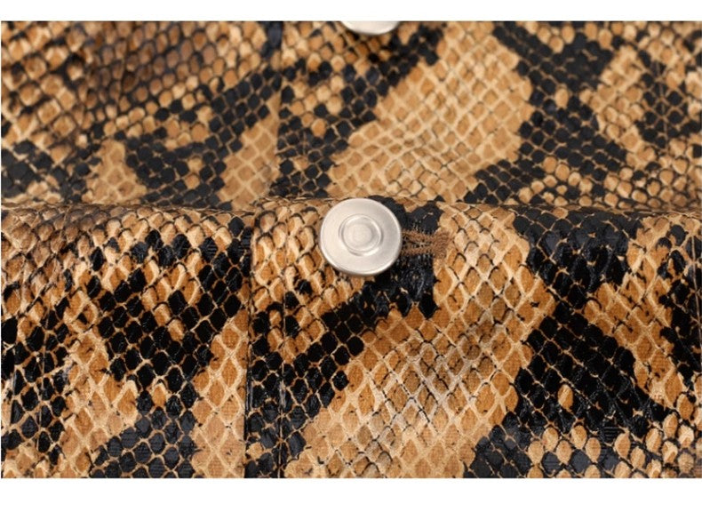 Mauroicardi Spring Autumn Loose Cool Shiny Colorful Snakeskin Print Pu Leather Jacket Men Luxury Designer Clothes Streeetwear