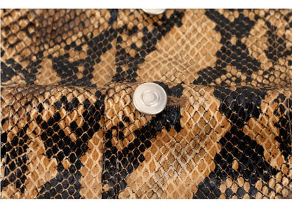 Mauroicardi Spring Autumn Loose Cool Shiny Colorful Snakeskin Print Pu Leather Jacket Men Luxury Designer Clothes Streeetwear