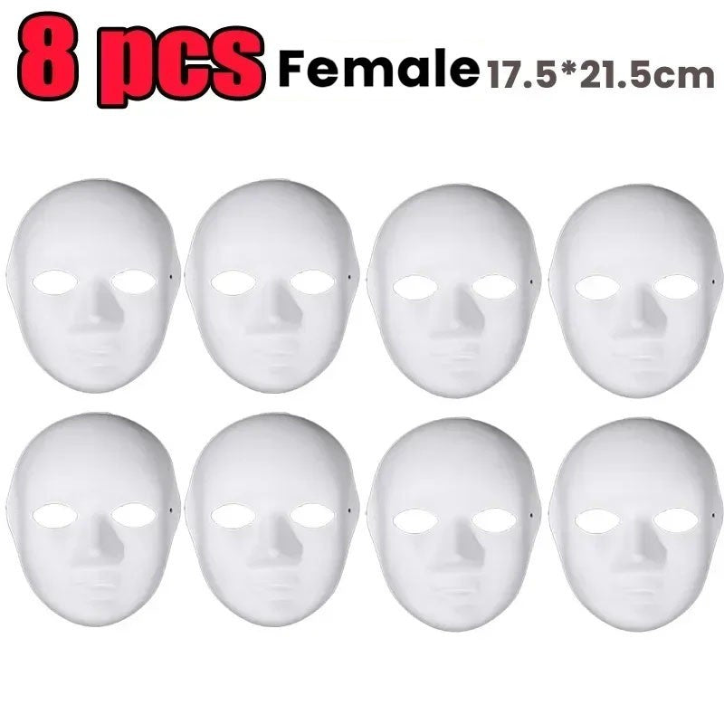 1/8pcs DIY White Masks Halloween Paper Mache Full Face Paintable Cosplay Craft Party Supplies Unisex Face Cover Costume Prop