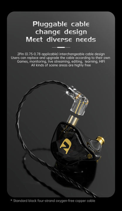 ND NX2 HIFI Earphones Dynamic Stereo Heavy Bass In Ear Monitor Earphone Game Sport Noise Cancelling Headset Detachable Cable