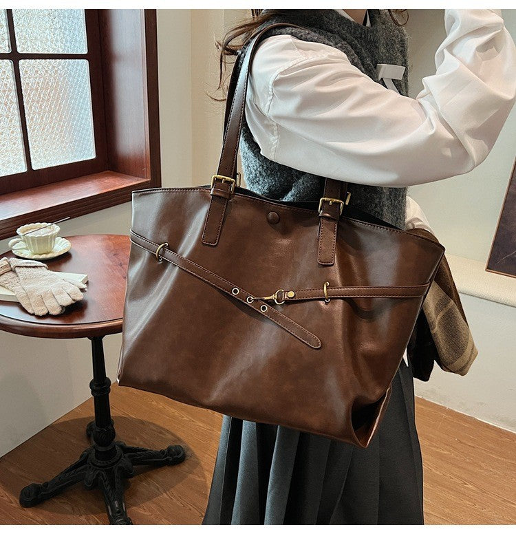 Retro Big PU Leather Shoulder Bag for Women 2025 Winter Trend New Y2K Fashion Handbags Females Travel Luxury Tote Bag  bolsas