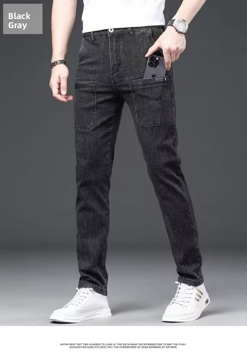 Men's Slim Fit Straight Leg Denim Jeans Flame Retardant Stretch Autumn Thin Faionable Long Pants Casual Wear Youth Sle