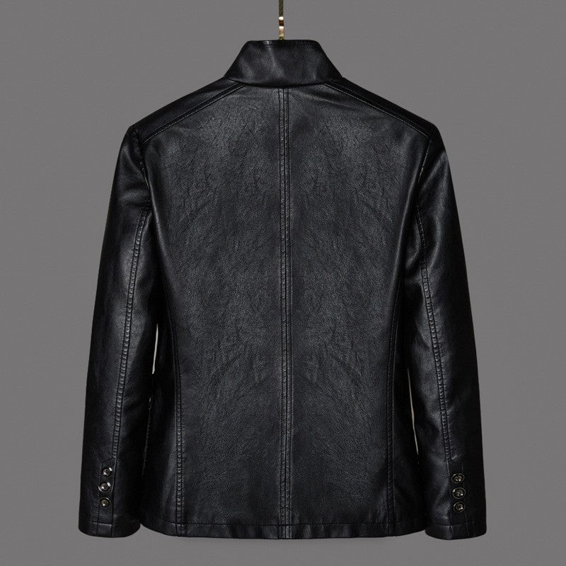 Spring/Autumn Leather Jacket - Plus Size Men's Youth Suit Collar Business Casual Leather Jacket European Sizes XS-3XL