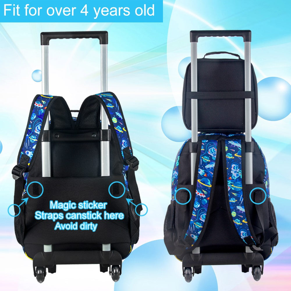 3PCS Rolling Backpack for Girls and Boys, Kids astronaut Wheeled Bookbag