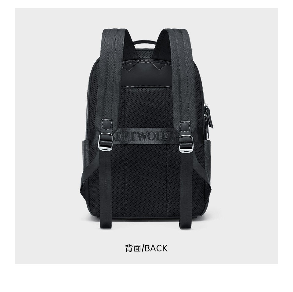 Septwolves Luxury Leather Backpack for Men Monogram Printed Stylish Laptop Backpack 15 Inch Travel Bag Black Business Backpack