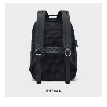 Septwolves Luxury Leather Backpack for Men Monogram Printed Stylish Laptop Backpack 15 Inch Travel Bag Black Business Backpack