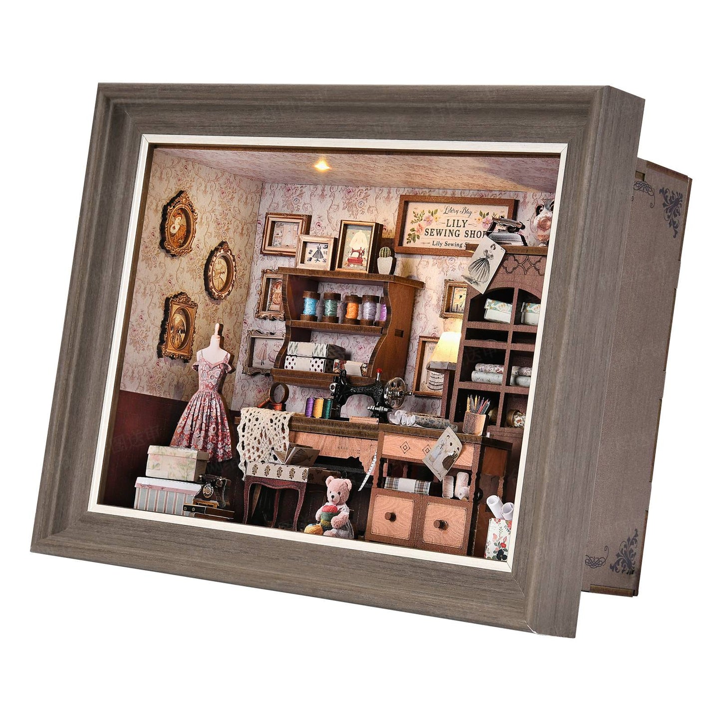 DIY Book Nook Bookshop Kit Photo Miniature Wooden Dollhouse with Light Bookshelf Insert 3D Puzzle Decor for Gift Owl Bookstore