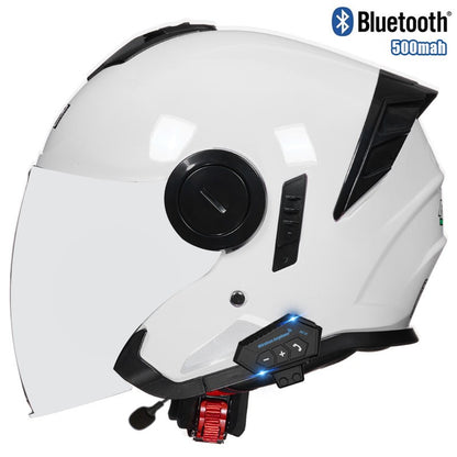 Capacete 3/4 para Motocicleta com Bluetooth, Viseira Dupla, Aprovado pelo DOT, Capacete de Pilotagem para Bicicleta Elétrica e Motocicleta