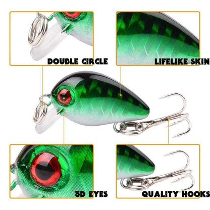 10 unidades de iscas de pesca tipo Crankbait, iscas de pesca pequenas flutuantes, iscas de pesca duras para robalo, iscas de pesca tipo Wobbler