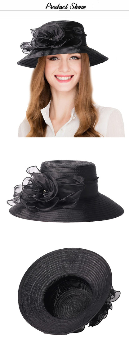 FS Chapéus Brancos de Igreja para Mulheres Elegantes com Aba Larga Fascinators de Casamento Boné com Flor Chapéu de Balde Guarda-sol de Praia de Inverno Sombrero
