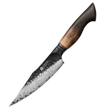 XINZUO 1-6-Piece Damascus Knife Set 67-Layer Steel White Oak Red G10 Handles Paring Utility Cleaver Santoku Bread Knife