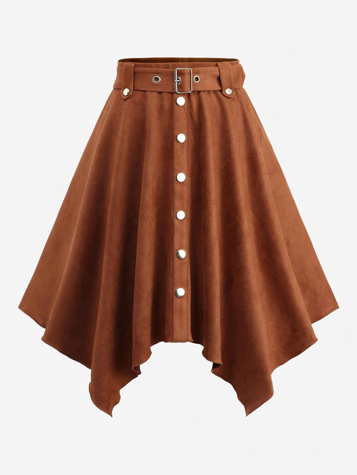 ROSEGAL Plus Size Asymmetric Skirt with Removable Belt Buttons Suede Handkerchief Top Women's Fashion Casual Skirts
