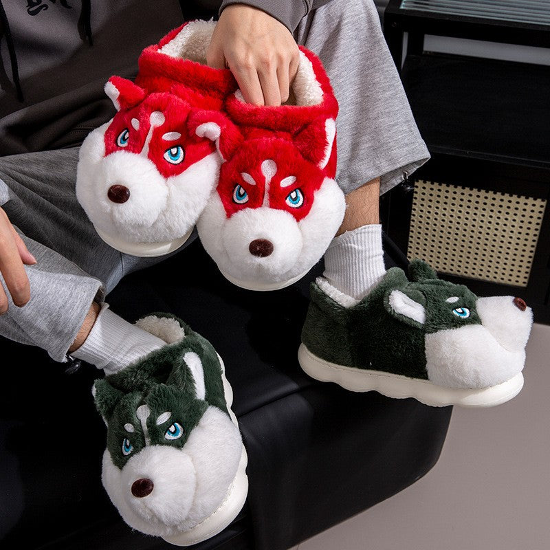 Plus Size 50 Indoor Fluffy Slippers For Women Men Winter Warm Shoes Cute Cartoon Dog Light Weight Couples Home Floor Slipper