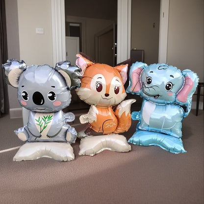 3/2PCS Jungle Animal Foil Balloons with Stand - Koala Elephant Fox for Birthday Wedding Carnival Theme Decorations