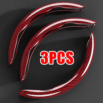 Capa de Volante de Carro 3 Peças Laser Fibra de Carbono Silicone 1K Couro de Microfibra PVC Reforçador de Volante Antiderrapante Universal