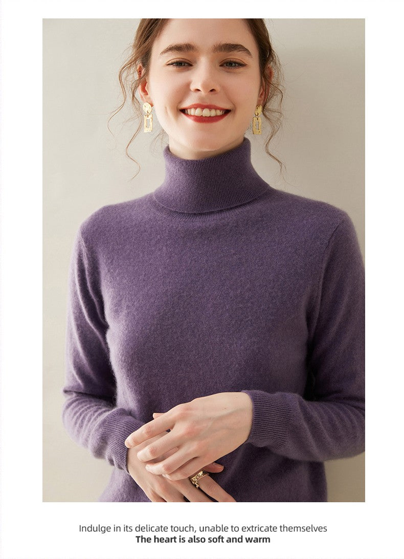 Suéter de Cashmere Feminino Gola Alta Manga Comprida Pulôver de Malha 100% Cashmere Puro Suéter Básico Versão Coreana Top Feminino
