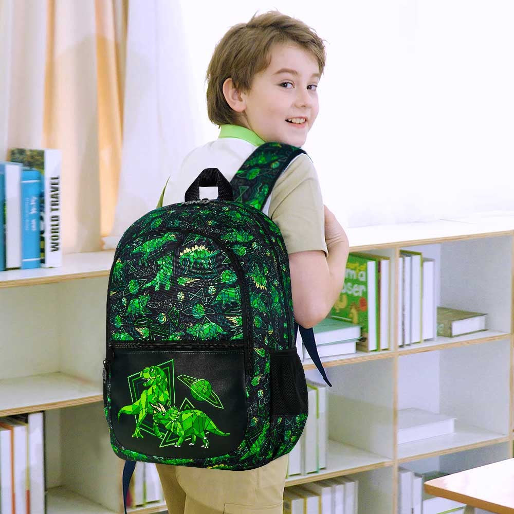 Mochila de Dinossauro 3 Peças para meninos, Conjunto de Mochilas Infantis de 42 cm para Ensino Fundamental, Pré-escola e Jardim de Infância, Mochila Escolar com Lancheira