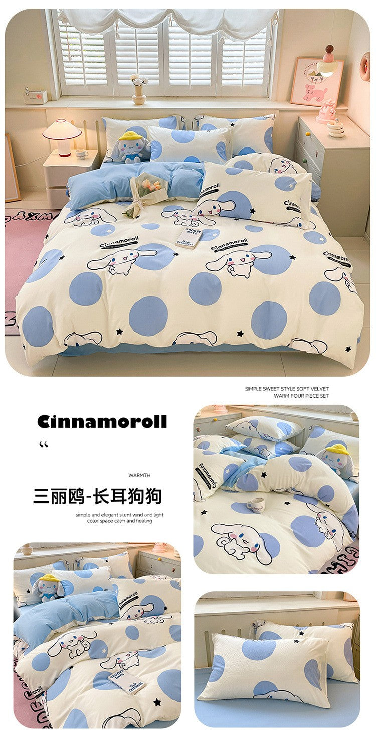 New Sanrio Hello Kitty Bedding Set Cotton Kuromi Melody Bedding Double Pillowcase Bed Linens Girl Dorm Bedclothes Home Textile