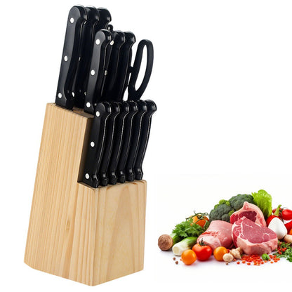 ZENG Conjunto Completo de Facas de Chef com 15 Peças, Conjunto de Facas de Cozinha de Aço Inoxidável com Tesoura, Afiador, Suporte de Madeira Maciça, Ferramenta de Culinária