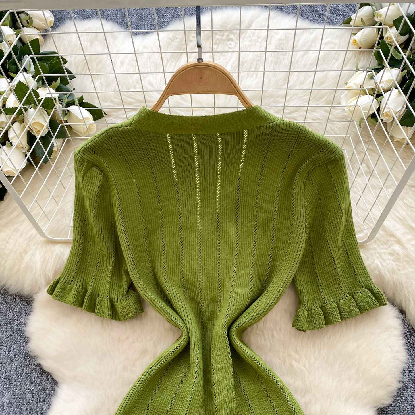 SINGREINY Summer OL Knit Dress 2025 Women V Neck Button Design Slim Mermaid Sund