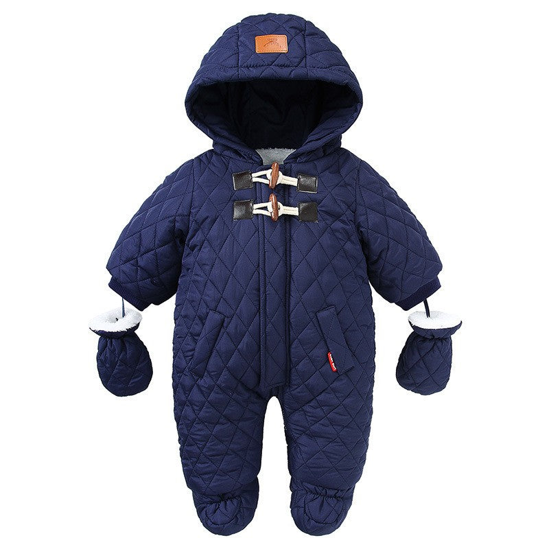 Winter Newborn Boys Romper Cotton Padded Argyle Printed Infant Babys Boys Bodysuit Toddler Kid Boy Hooded Jumpsuit 0-3Y Overalls