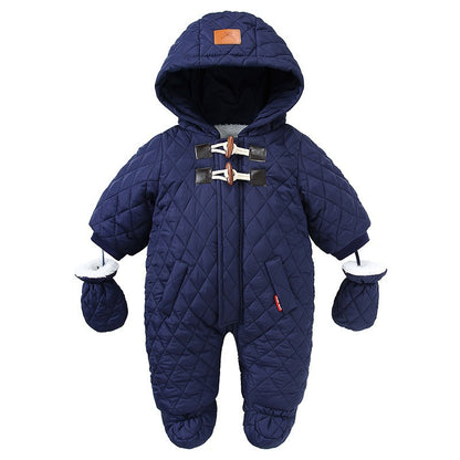 Winter Newborn Boys Romper Cotton Padded Argyle Printed Infant Babys Boys Bodysuit Toddler Kid Boy Hooded Jumpsuit 0-3Y Overalls