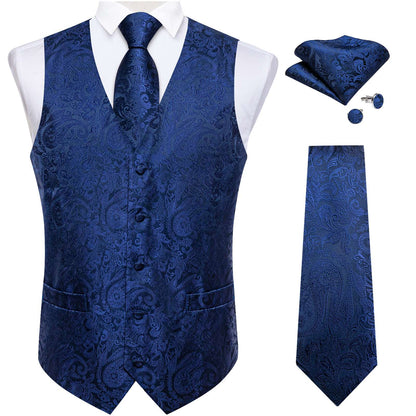Luxury Paisley Men's Suit Vest Black Pink Red Wedding Prom Tuxedo Waistcoat Necktie Handkerchief Cufflink Sleeveless Jacket Vest