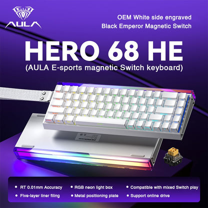 Teclado AULA HERO 68HE com Switch Magnético, Rapid Trigger, 8K de Retorno, Teclado Gamer de Esports, RGB com Fio