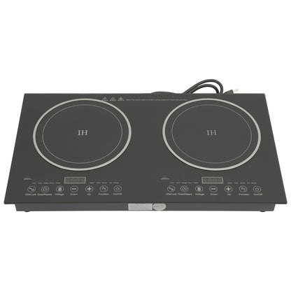 Fogão de Indução Elétrico Duplo, 110V 1200W Portátil Digital de Bancada com Queimadores Duplos