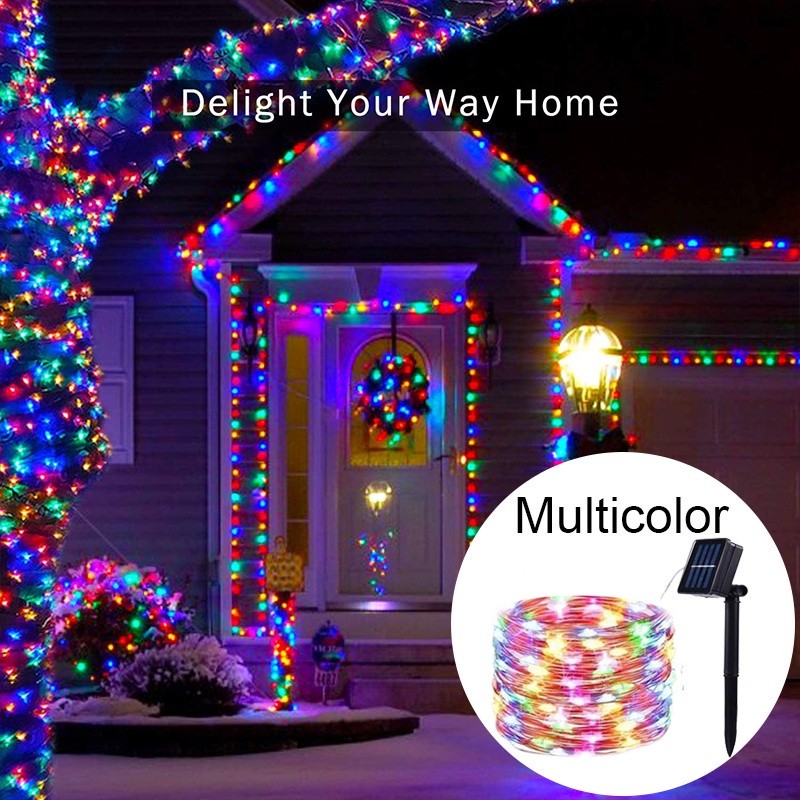 Outdoor LED Solar Fairy String Lights Waterproof Garden Decoration Garland 8Modes Copper Wire Light For Street Patio Christmas