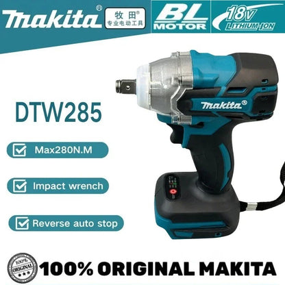 Ferramenta Chave de Impacto Makita 18V DTW285, Chave Elétrica Sem Fio Brushless de Alto Torque Recarregável para Bateria Makita 18V