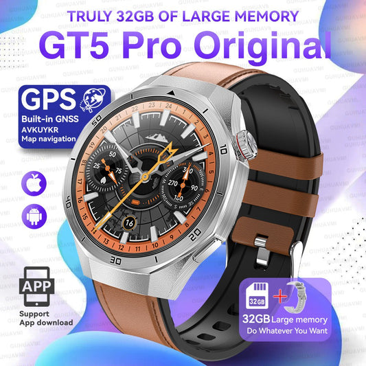 GT5 Pro Smart Watch Global Version 32GB Memory GPS navigation NFC Music Video play Call Titanium alloy Waterproof Smartwatch 5