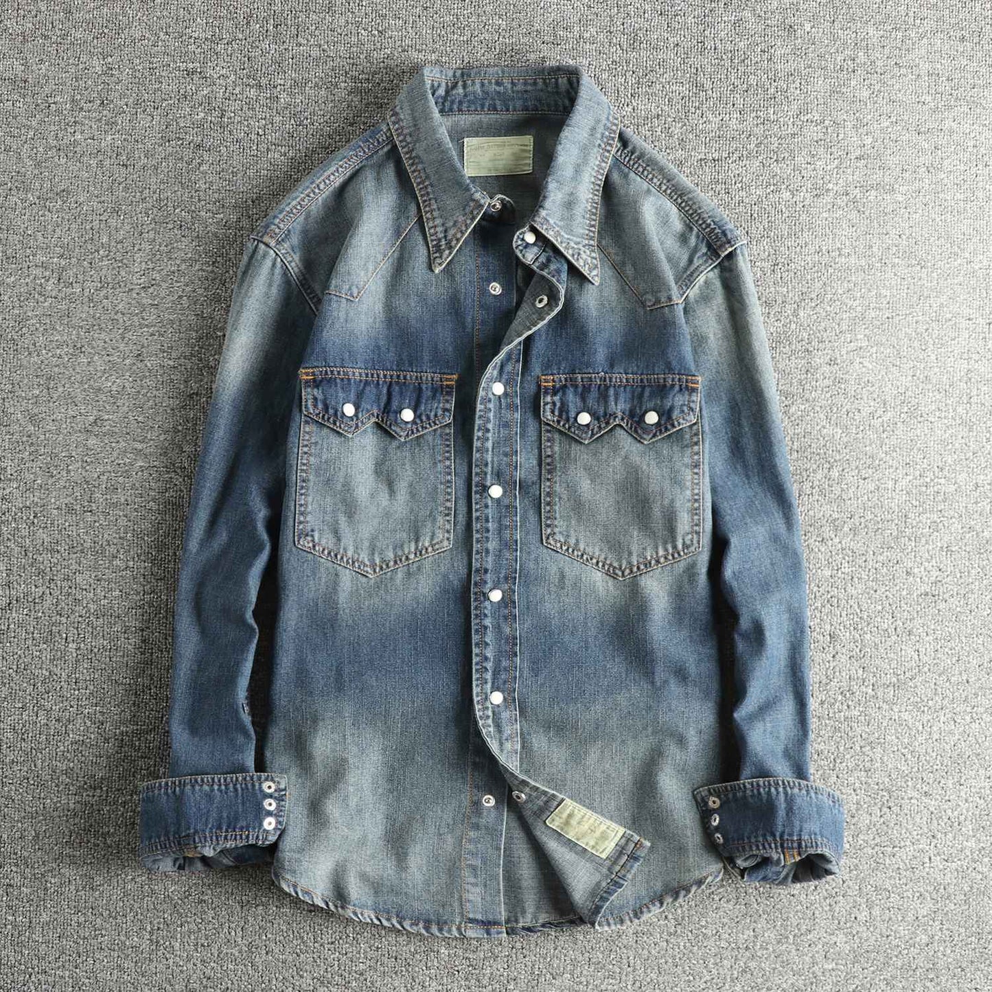 Autumn New American Retro Heavyweight Double Pocket Denim Cargo Shirt Men's Simple 100% Cotton Washed Casual Blouses Thin Jacket