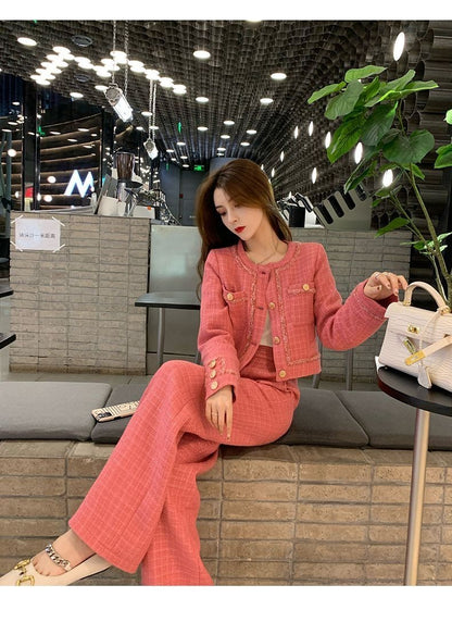 New  High Quality Women's Spring Temperament Slim Senior Sense of Small Dress Ladies Wide Leg Pants Two-piece Set