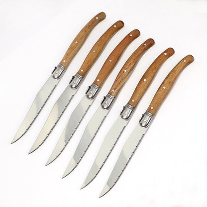 Wood Handle Laguiole Steak Knives Set Sharp Serrated Blade Dinner Knife Cutlery Stainless Steel Table Knives Kitchen 6/8/12pcs
