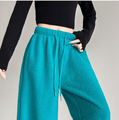 2025 New Winter Velvet Thick Pants Men Warm Straight Casual Pants Streetwear Loose Wide Leg Pants Thicken Lamb Wool Trousers