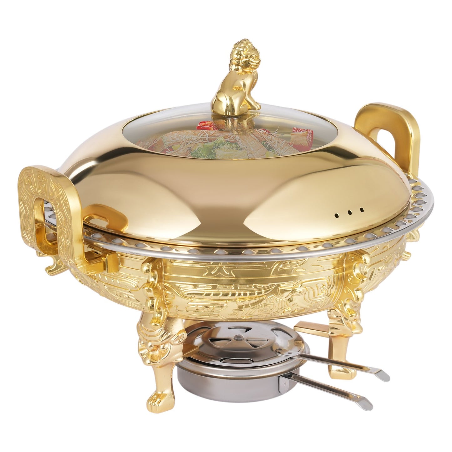 4PCS Chafing Dishes, Classical Round Chafing Buffet Set, Stainless Steel Chafers and Buffet Warmers Sets for Gatherings, Events