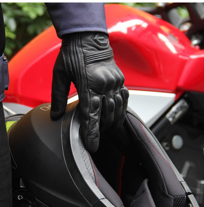 Luvas de Moto de Couro à Prova de Vento Quentes de Inverno Masculinas Antiderrapantes Luvas de Motocross com Tela Sensível ao Toque Luvas de Moto