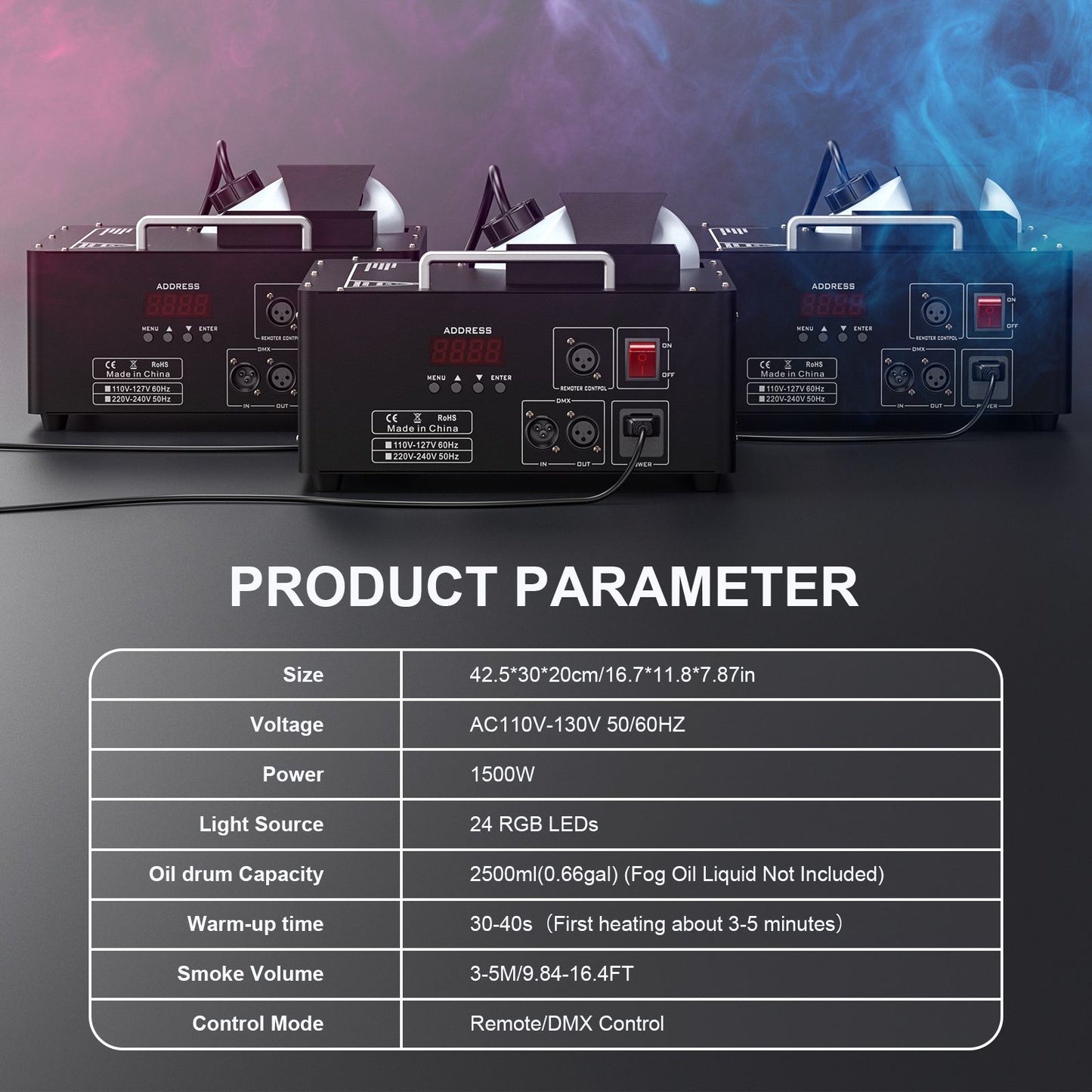 U'King 1500w Fog Machine RGB 3IN1 24LED Vertical Smoke Machine Stage Lighting  Spray Fogger For Halloween Wedding Disco Party